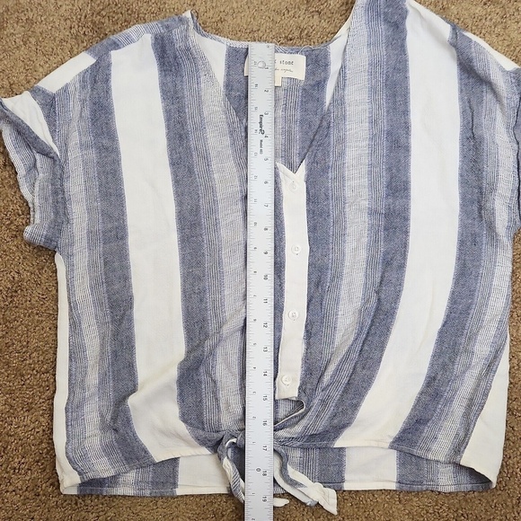 Anthropologie Cloth & Stone Striped Tie Front v neck button up Linen Blend - Picture 6 of 8